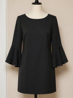 White House Black Market Elegant Black Bell Sleeve Dress Evening Classic Formal